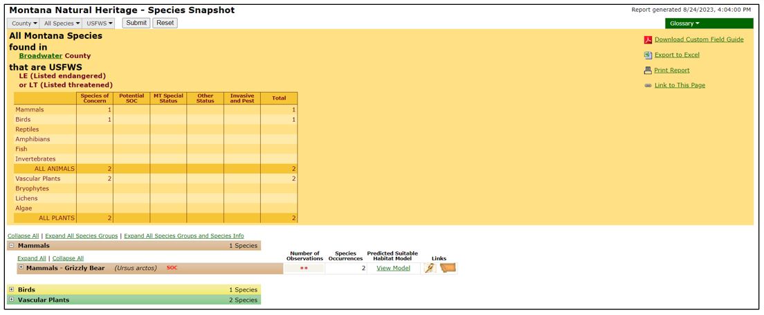 Image of Species Snapshot Application